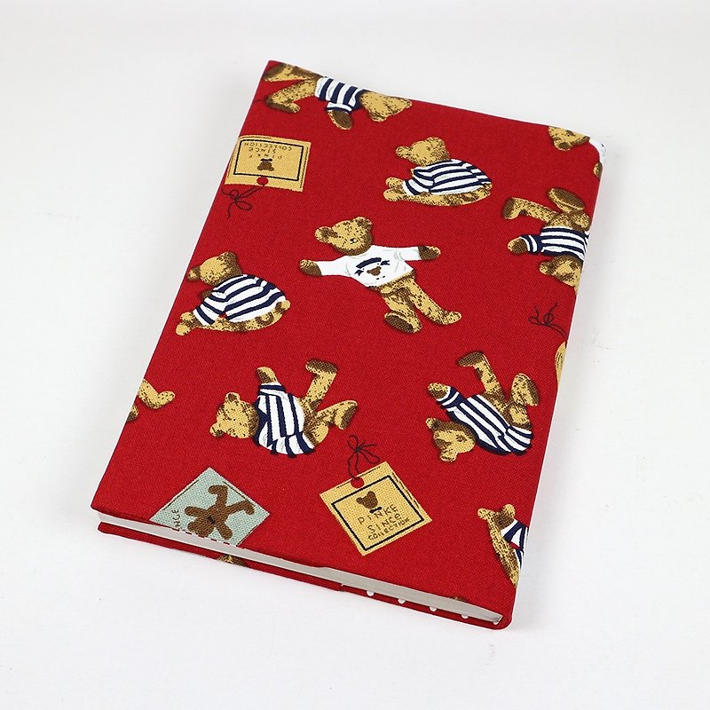 A5 Adjustable Mother's Handbook Cloth Book Cover - Teddy Bear (Red) - ปกหนังสือ - ผ้าฝ้าย/ผ้าลินิน สีแดง