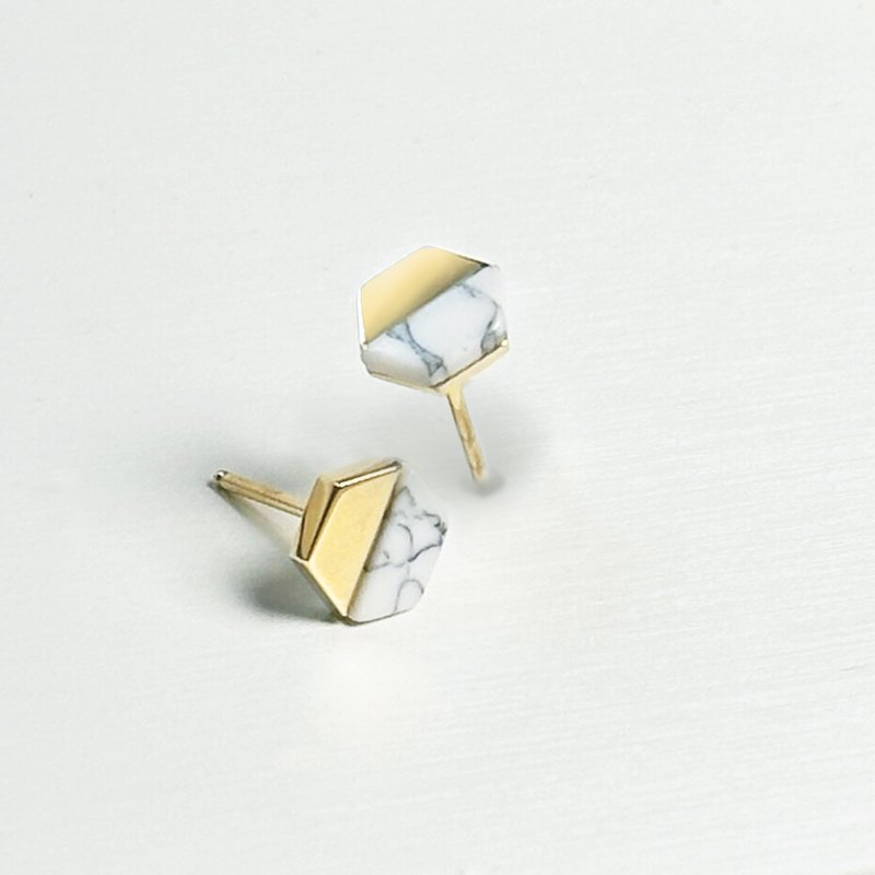 六邊形316醫療鋼耳環/貼耳式耳環 針式耳環  可戴洗澡 14K金色 - 耳環/耳夾/耳骨夾 - 不鏽鋼 多色