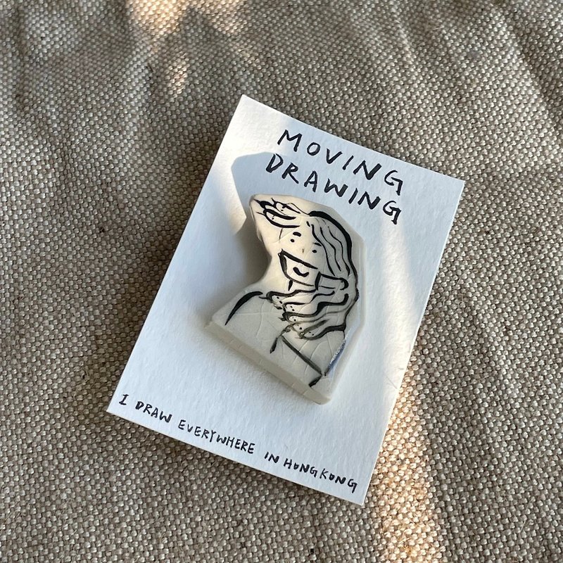 Moving Drawing l #Way to Lamma Island  l ceramic pin - Brooches - Pottery White