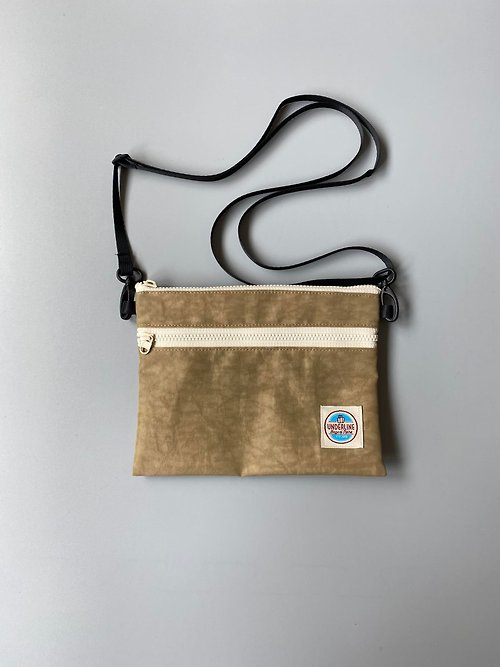 underlinebagsandmore Khaki polyester 2 zipper bag with strap/ card Holder / phone Bag / pouch