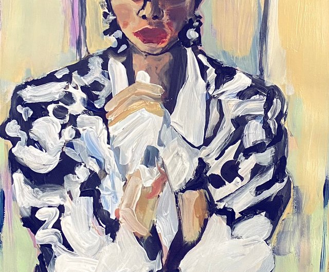 Gouache painting, original gouache woman portrait, woman on hotsell phone, gouache on paper, phone art