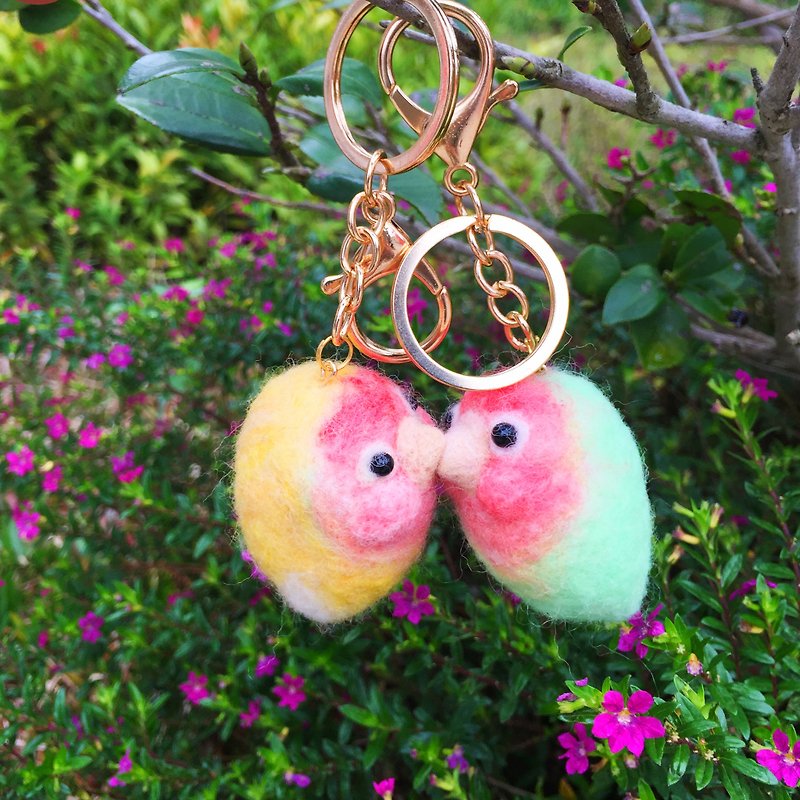 Bird Tweet-Wool felt love bird magnet key ring can be customized with characters - Keychains - Wool Multicolor