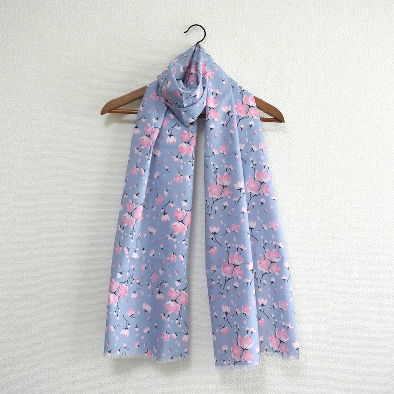 晴桜 大判コットンローンストール スカイブルー - 圍巾/披肩 - 棉．麻 藍色
