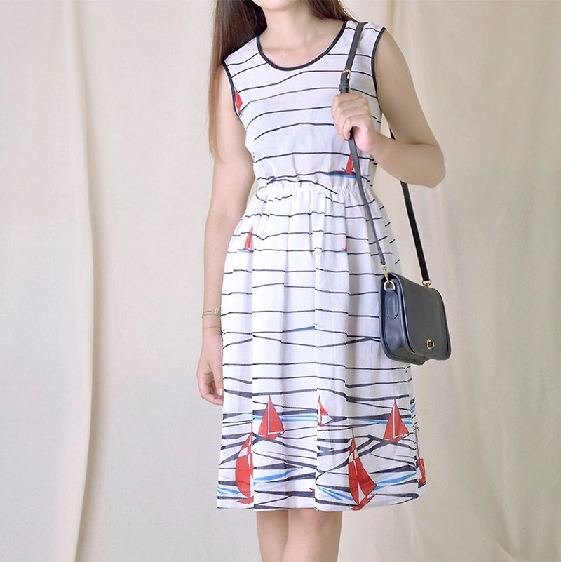 Vintage 日本古著洋裝 - 洋裝/連身裙 - 聚酯纖維 白色