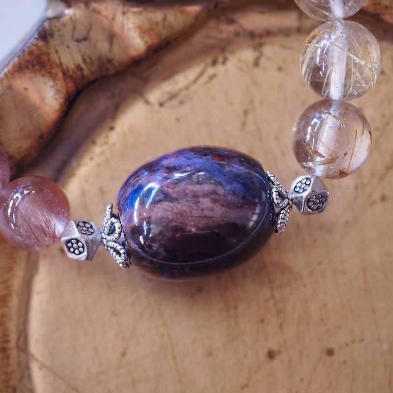 大顆舒俱萊石 鈦晶 紅髮晶 純銀手環 Sugilite Bracelet - 手鍊/手環 - 水晶 紫色