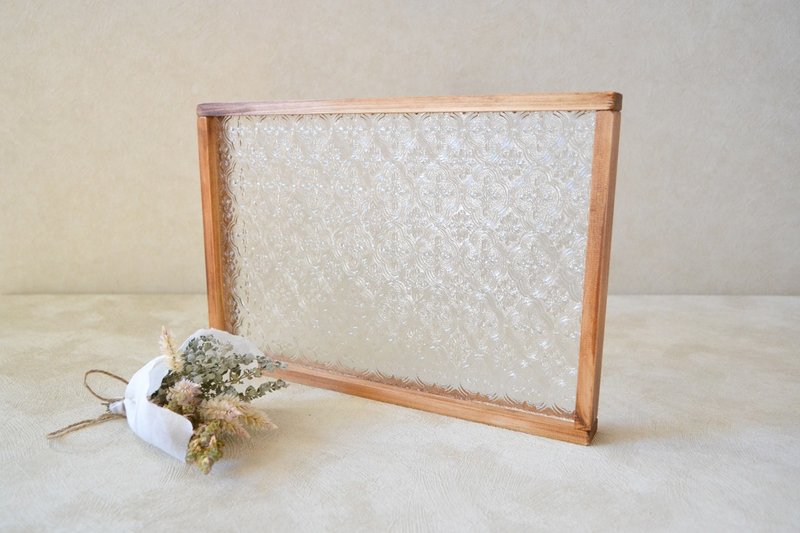 0310mito 日本産ひのきとレトロガラスのトレイ　花柄フローラガラス - 擺飾/家飾品 - 玻璃 咖啡色