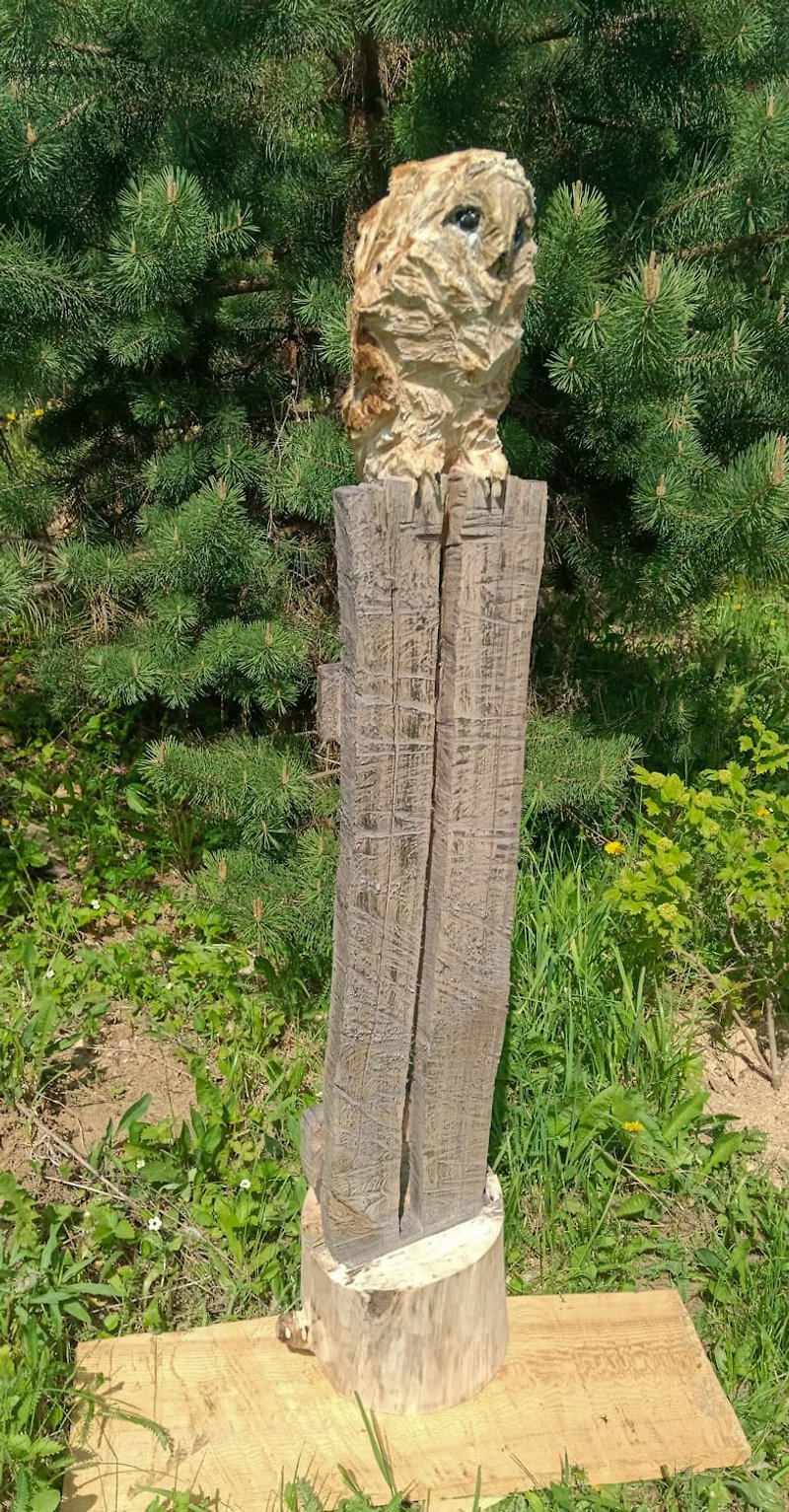 Owl wood sculpture - ตุ๊กตา - ไม้ สีนำ้ตาล