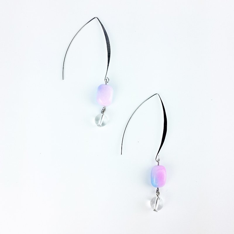 |簡約系列|甜心方塊 白水晶 藍紫漢白玉(耳環x手工製作x客製化) - 耳環/耳夾 - 寶石 多色