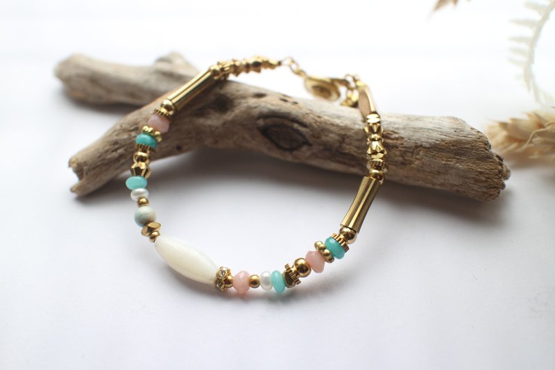 natural stones /brass / handmade bracelet - Bracelets - Other Metals 