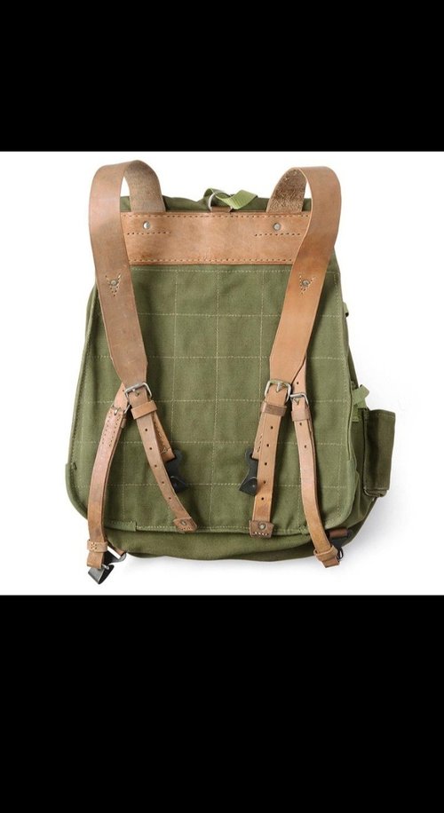 Vintage Romanian public thick canvas leather strap military backpack Shop yesterdaynicethings Backpacks Pinkoi