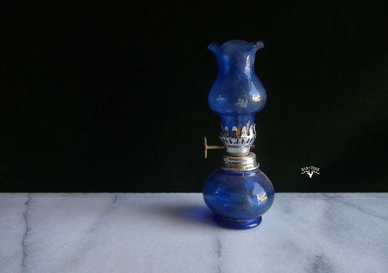【老時光 OLD-TIME】早期日本藍玻璃油燈 - 燈具/燈飾 - 其他材質 