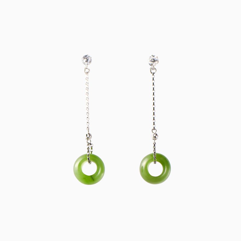 Green Jadeite Earrings with Diamonds - ต่างหู - หยก สีเขียว