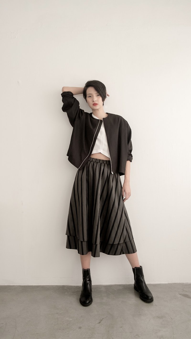 Black and grey stripes long skirt - Skirts - Polyester Gray
