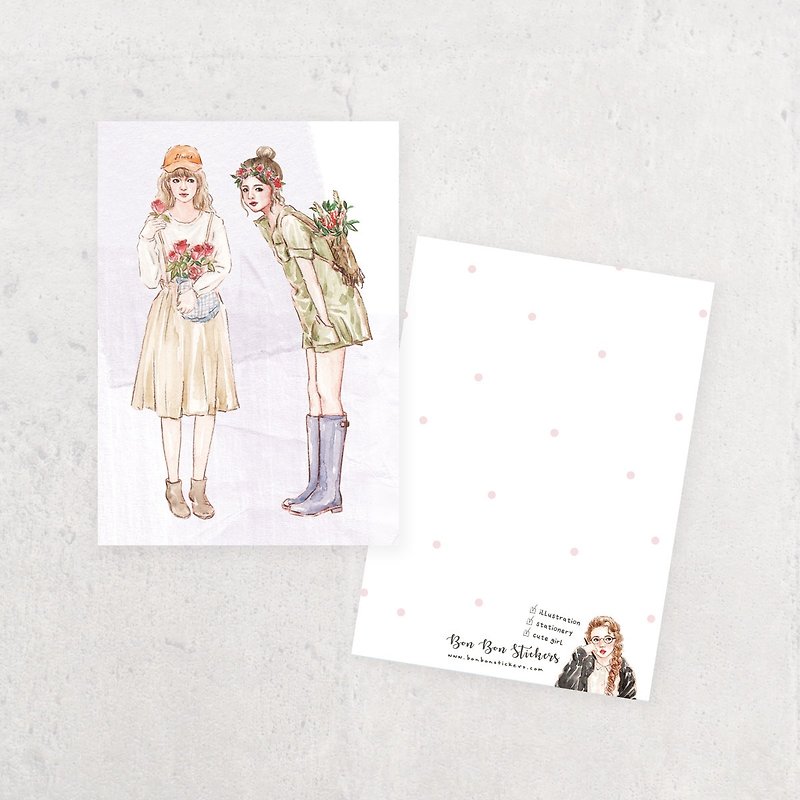 Illustration postcard - florist girl - การ์ด/โปสการ์ด - กระดาษ 