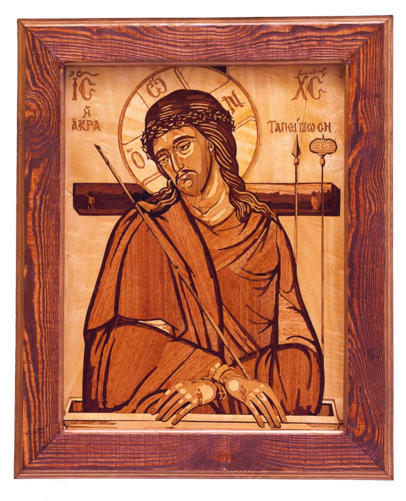 Jesus Christ Savior on Cross Greec Orthodox Byzantine Christian our Lord Wood - 壁貼/牆壁裝飾 - 木頭 橘色