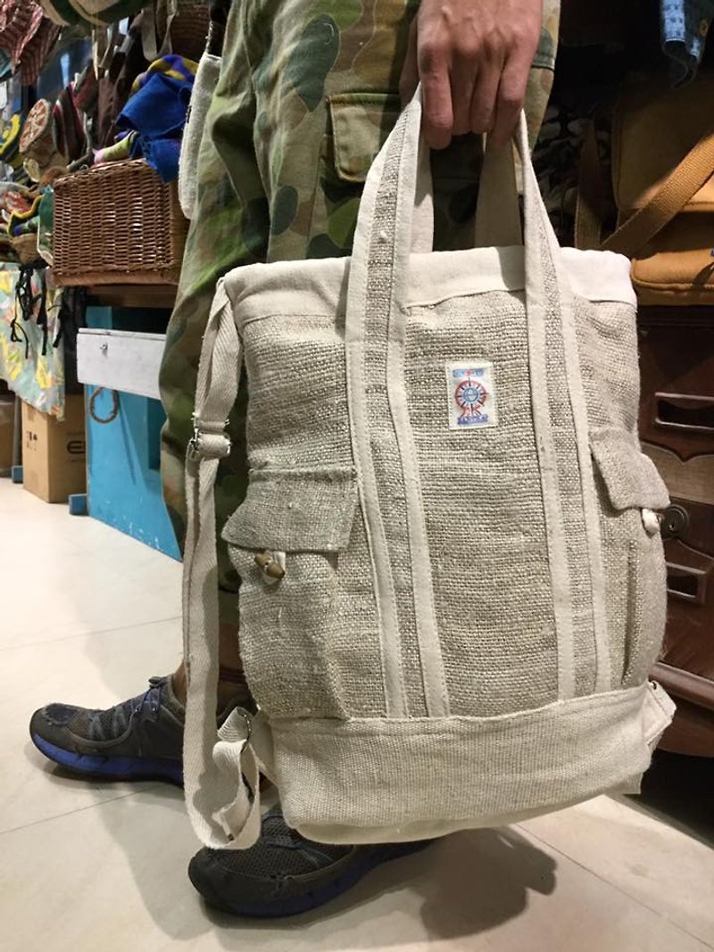 EARTH.er │Hand Weaving Hemp 3 Way Uses Backpack│< Sustainable Natural Hemp Product > - Messenger Bags & Sling Bags - Cotton & Hemp 