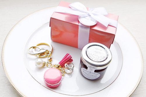 幸福朵朵 婚禮小物 花束禮物 Double Love Pink盒~Tiptree果醬+馬卡龍鑰匙圈~二入禮盒
