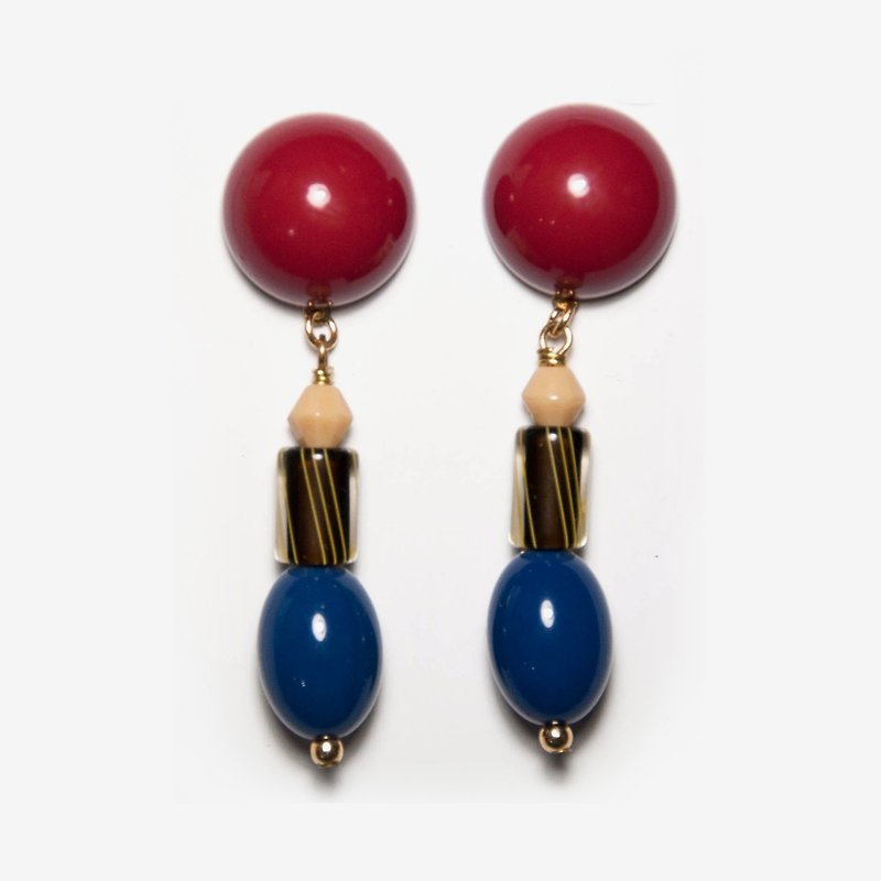 Art Deco series earrings - red ear / ear clip - ต่างหู - อะคริลิค สีแดง