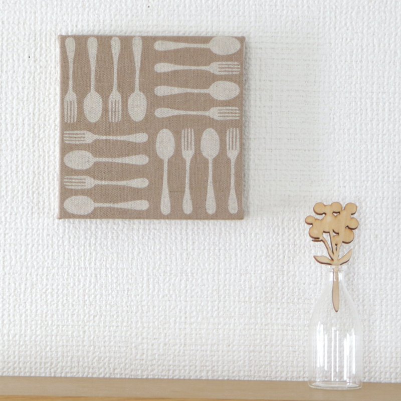 12x12cm Fabric Panel [Spoon / Fork Beige] - Wall Décor - Cotton & Hemp Brown