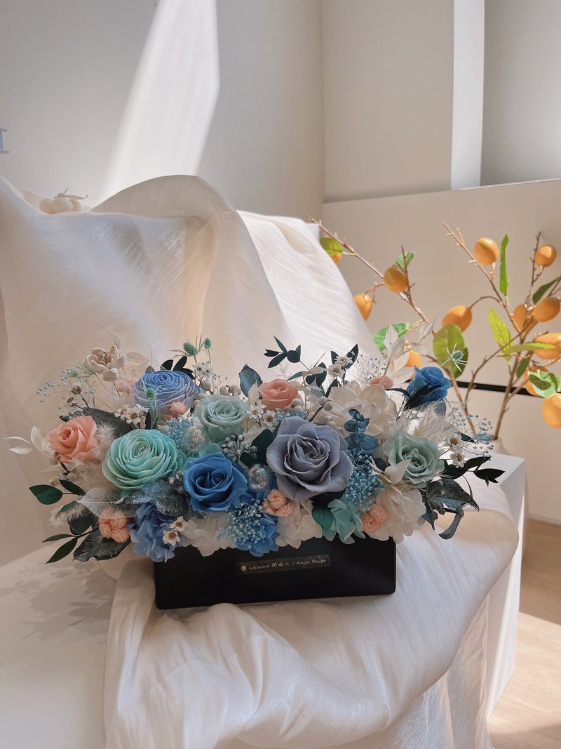 海洋泡泡永生盆花永生花 永生玫瑰 藍色永生盆花 開幕盆花 祝賀花 - 乾燥花/永生花 - 植物．花 藍色