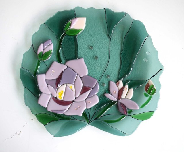 ハンドメイドやさん緑色の花装飾皿