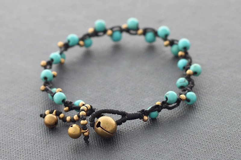 Dotty Mini Turquoise Brass Bracelets, Cute Woven Beaded Stone Brass Bracelets - สร้อยข้อมือ - หิน สีน้ำเงิน