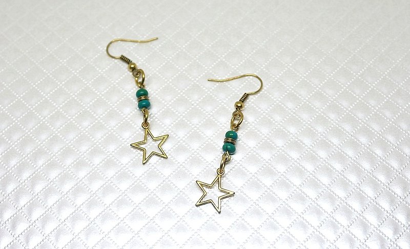 Natural stone Bronze X * * green stars in the sky - hook earrings - Earrings & Clip-ons - Gemstone Green