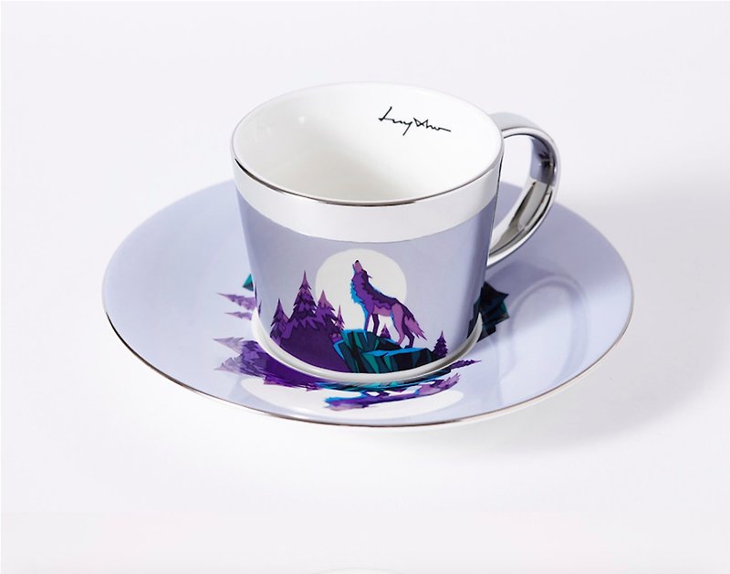 Luycho Mirror Cup & Saucer _ Wolf - Pottery & Ceramics - Pottery Purple