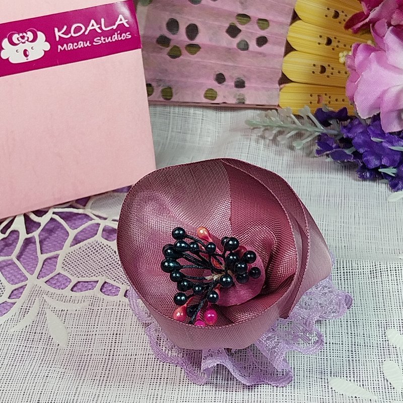 Japanese style handmade jewelry pink and purple gradient color flower brooch hair clip dual use - เข็มกลัด - วัสดุอื่นๆ 