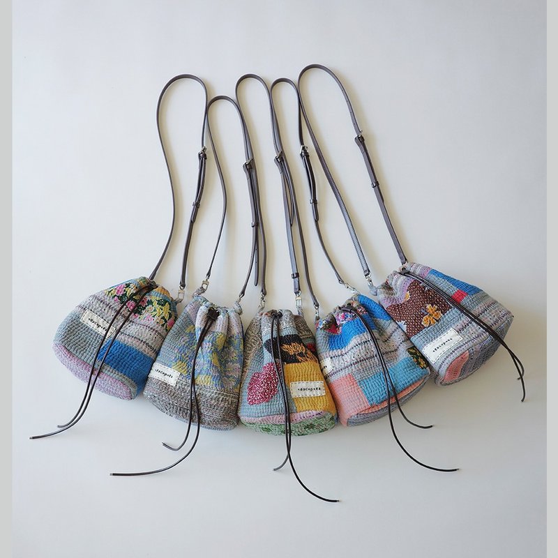 tea cup tea soil cloth shoulder drawstring cloth bag - Messenger Bags & Sling Bags - Cotton & Hemp Multicolor