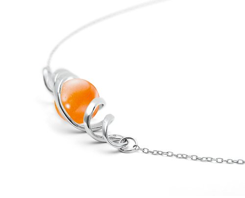 Majade Jewelry Design DNA太陽石項鍊 橘橙誕生石時尚宣言吊墜 簡約925純銀抽象螺旋墜子