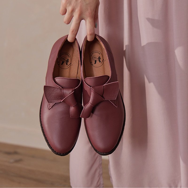 Twist leather shoes-Paris winery - รองเท้าหนังผู้หญิง - หนังแท้ สีแดง