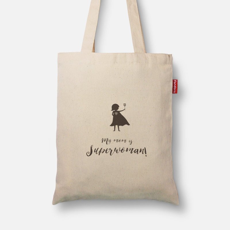 My mom is superwoman (Dark Edition) - Painted Canvas Bag - กระเป๋าแมสเซนเจอร์ - ผ้าฝ้าย/ผ้าลินิน ขาว