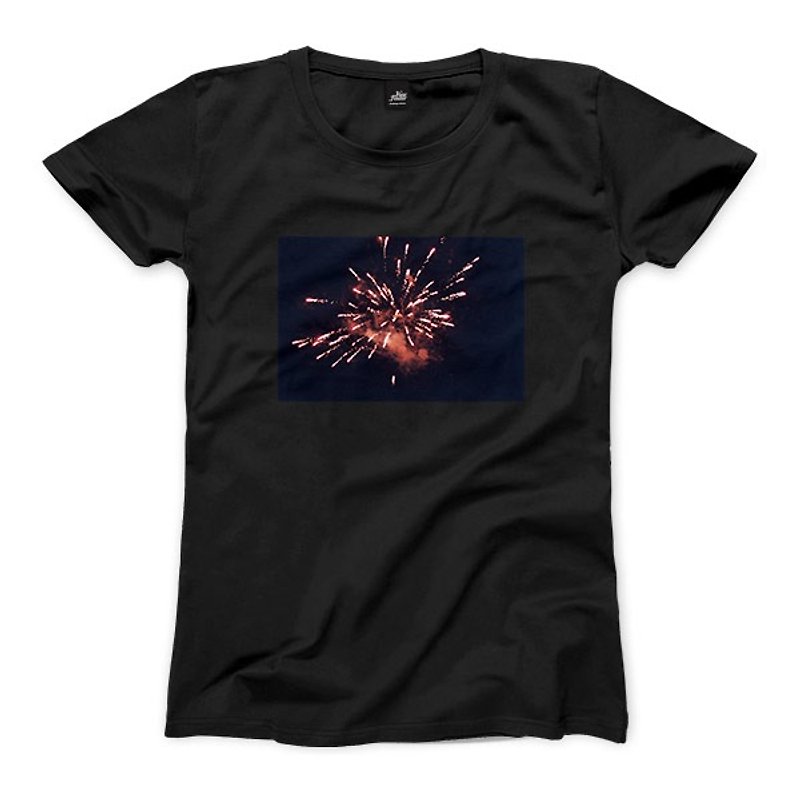 Fireworks - Black - Women's T-Shirt - เสื้อยืดผู้หญิง - ผ้าฝ้าย/ผ้าลินิน สีดำ
