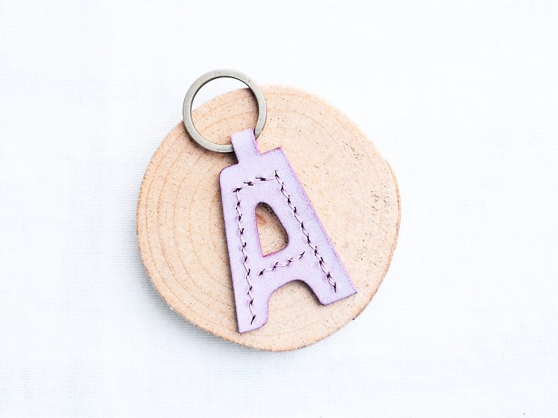 Initial A letter keychain - ash leather group well stitched leather material bag key ring Italy - Leather Goods - Genuine Leather Purple