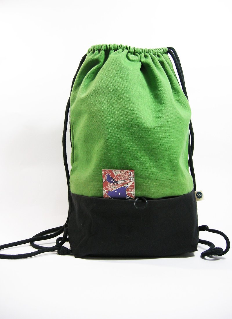 ●雙色雙層束口後背包(帆布)__作作 zuo zuo手製包 - 水桶袋/索繩袋 - 其他材質 綠色