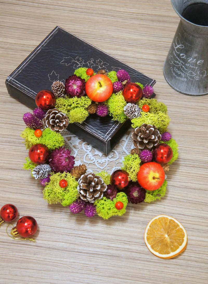 Handmade apple circle Christmas dry wreath (photograph prop Christmas decoration Christmas arrangement) - Items for Display - Plants & Flowers Multicolor