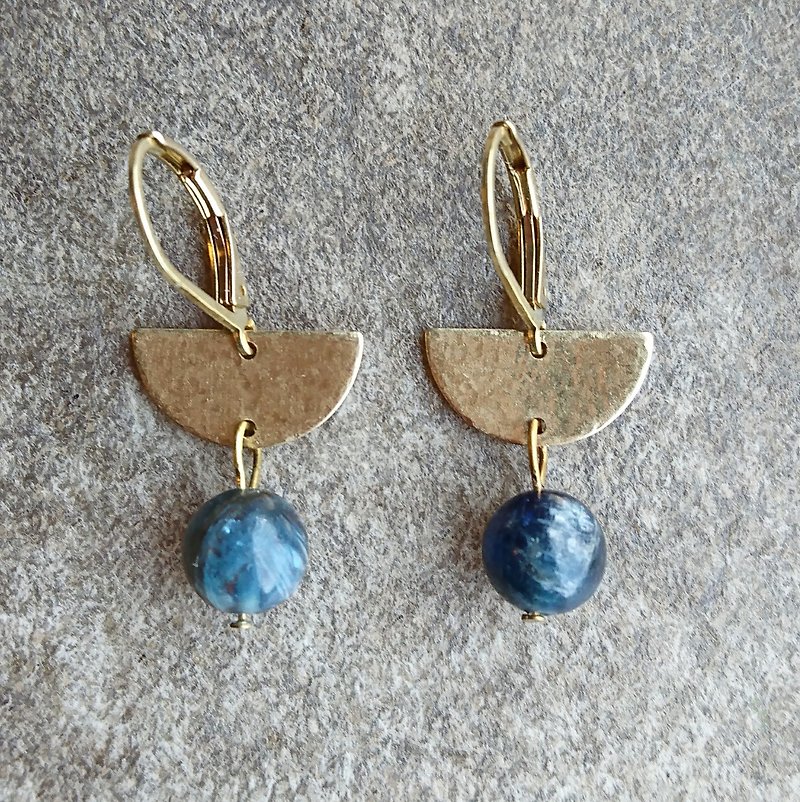 黃銅藍晶石耳環 - 耳環/耳夾 - 其他金屬 藍色