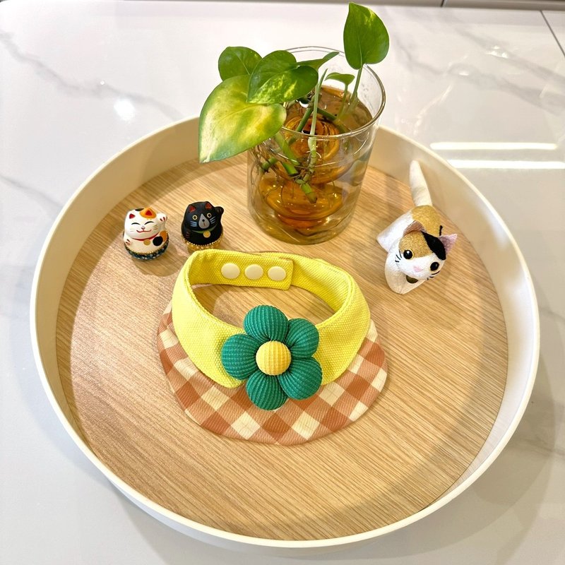 原創設計 寵物小格紋可愛手作領巾-適合中小型 - 客製化寵物商品 - 棉．麻 橘色