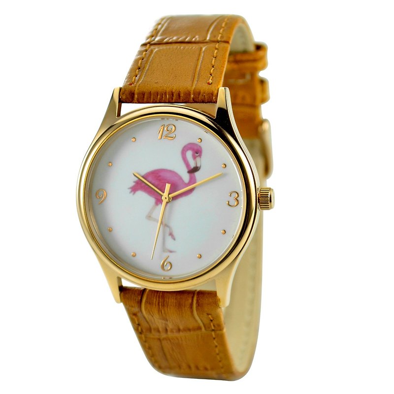 Flamingo Watch Light Brown Band Unisex Free Shipping Worldwide - นาฬิกาผู้หญิง - โลหะ สีแดง
