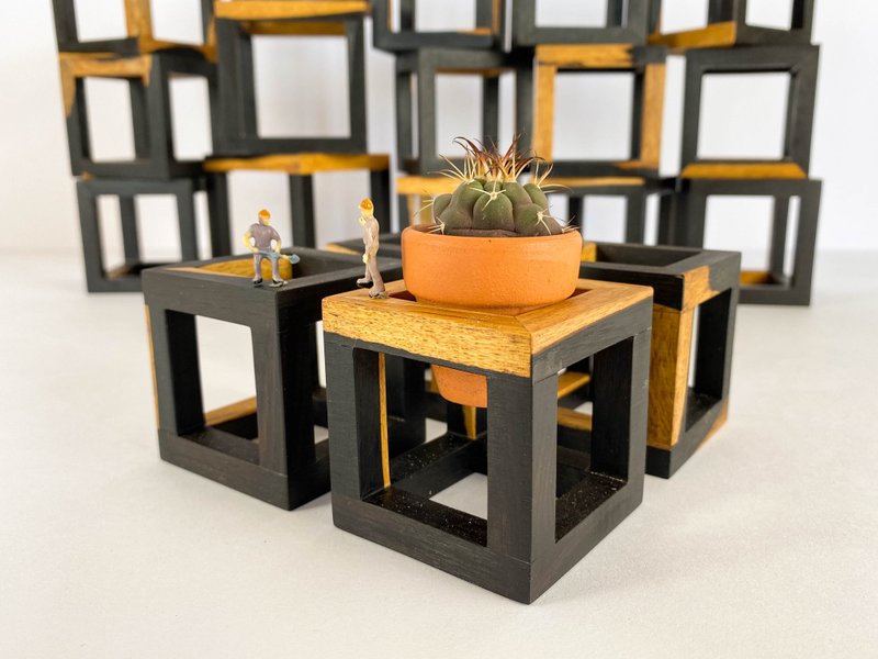 Limited merchandise ebony mini square || Bean pot stand mini sketch pot stand - Plants - Wood Brown