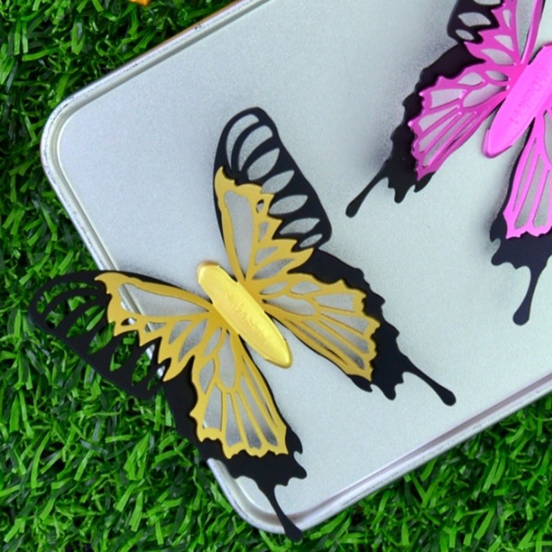 Desk+1 Swallowtail Butterfly Magnets 3-pc set (black layer w/. pink, gold, blue) - Magnets - Aluminum Alloy Multicolor