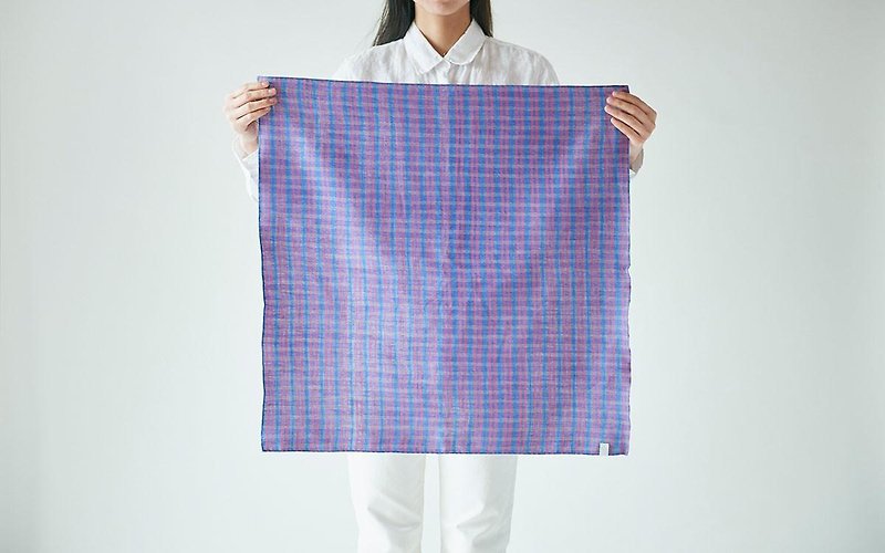 Linen cotton ahead dyed check square cloth blue × pink - Other - Cotton & Hemp Blue