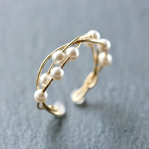 stella-jewelry 2Way Ring & Ear cuff Handmade 14kgf Swarovski Pearl Simple Twist Ring 【gift box】