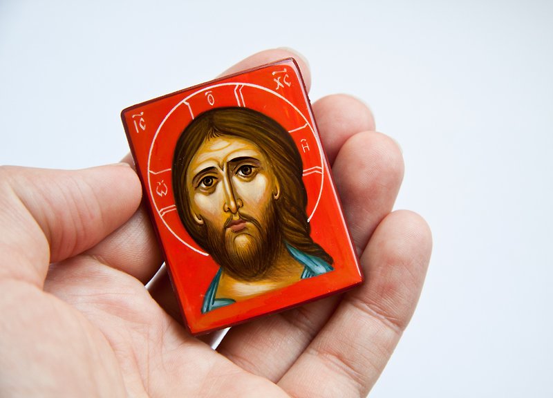 hand painted orthodox christian Jesus Christ icon, miniature religious painting