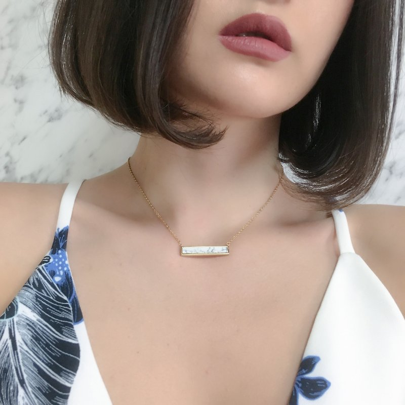 White marble simple necklace SV216 - Necklaces - Other Metals Gold