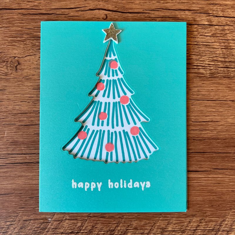 happy holidays Christmas Tree hollow Christmas Card - Cards & Postcards - Paper Green