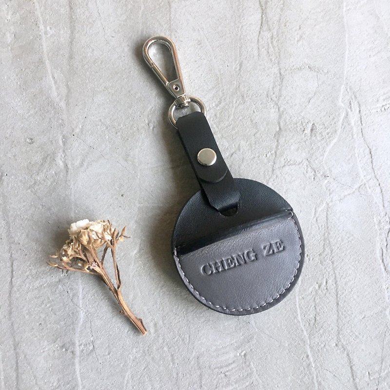 gogoro key holster black + gray customized gift - ที่ห้อยกุญแจ - หนังแท้ สีดำ