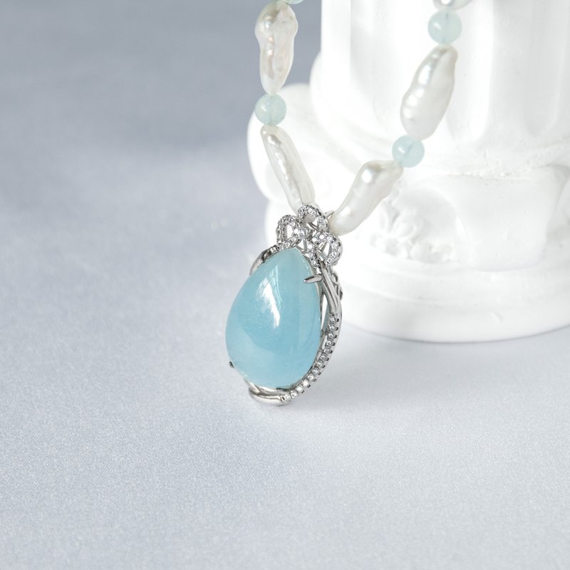 Tide Aquamarine Pearl Sterling Silver Necklace - สร้อยคอ - วัตถุเคลือบ หลากหลายสี