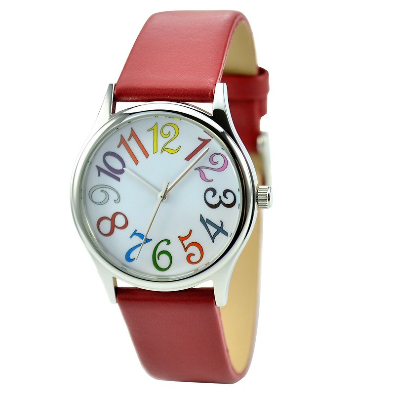 聖誕禮物 - 彩色粗體大數字手錶 紅色皮帶 - 全球免運 - 女錶 - 其他金屬 多色